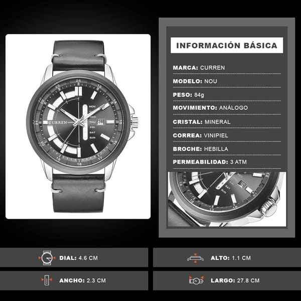Reloj curren 8307 análogo - negro - Imagen 7