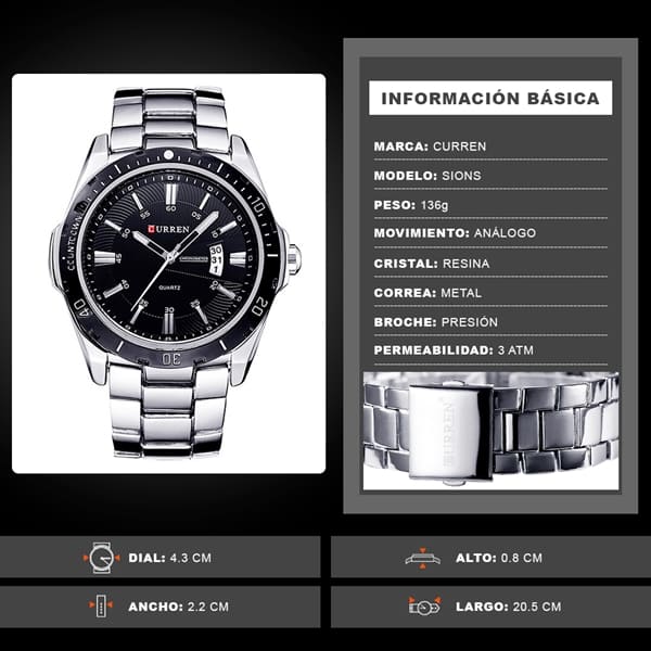 Reloj curren 8110 análogo - plateado - Imagen 6