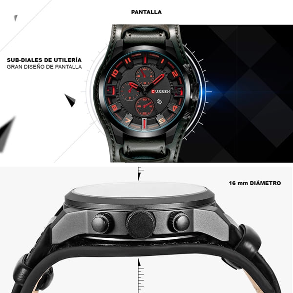 Reloj curren 8225 análogo - negro/rojo - Imagen 5