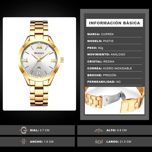 Reloj curren análogo 9007 - dorado/blanco - Imagen 7