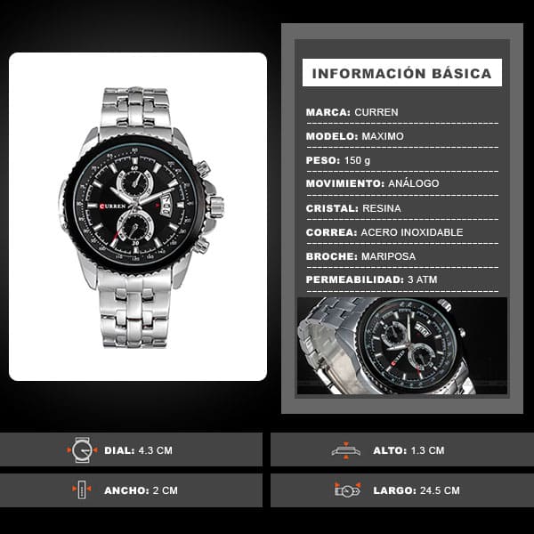 Reloj curren 8082 análogo – plateado - Imagen 7