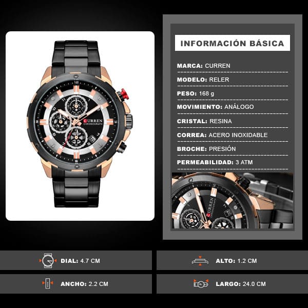 Reloj curren 8323 análogo – negro/dorado - Imagen 8