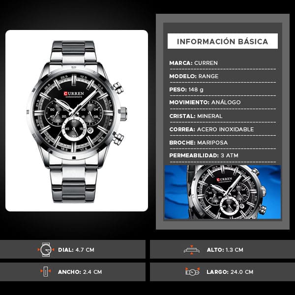 Reloj curren 8355 análogo – plateado/negro - Imagen 7